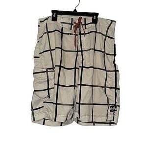 Billabong Plaid Swim Trunks Cargo Pocket Drawstring Closure Beige Black Size?‎